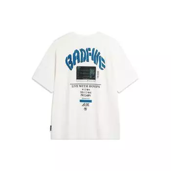 Футболка мужская Li Ning Badfive Tactical Letter Print Loose Round Neck Short Sleeve T Shirts Off-White AHSU435-2 XL