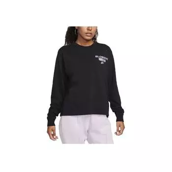 Футболка Nike Letter Floral Pattern Printed Round Neck Long Sleeve T Shirt Women Tops Black FJ9761-010 S
