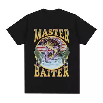 Футболка-пародия на забавную рыбалку Master Baiter, летняя женская одежда, модные футболки из хлопка с коротким рукавом, футболки большого размера 4XL чёрный