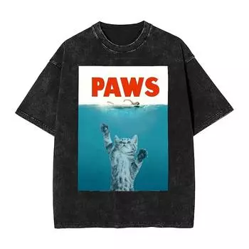 Футболка Paws Funny Parody Летняя футболка Jaws Movie Уличный стиль Футболки Футболка для мужчин женщин с коротким рукавом Топ футболки S