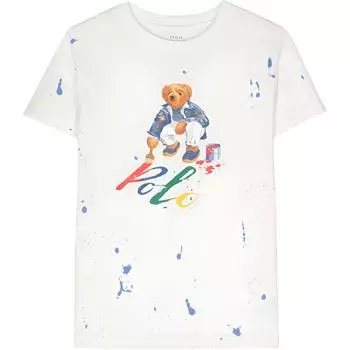 Футболка Polo Ralph Lauren FW23 с мультяшным принтом букв, круглым вырезом и короткими рукавами, детские топы, молочно-белый 322925604-001 L