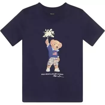 Футболка Polo Ralph Lauren с надписью, круглым вырезом и короткими рукавами, детские топы, темно-синий 323979103-001 XL