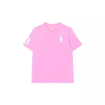 Футболка Polo Ralph Lauren с принтом букв, круглым вырезом и короткими рукавами, детские топы, розовая 323832907-063 L