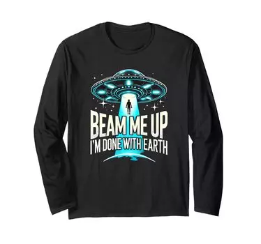 Футболка с длинным рукавом Funny Alien Me Done - Футболка Beam Up, I m Earth чёрный