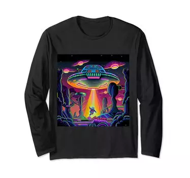 Футболка с длинным рукавом Groovy Alien UFO Beam чёрный