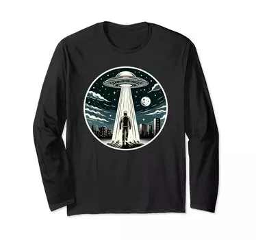 Футболка с длинным рукавом Mysterious UFO Beam Human Abduction Space Adventure чёрный