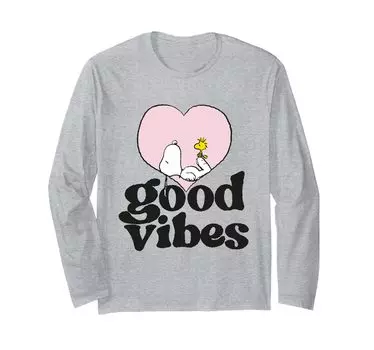 Футболка с длинным рукавом Peanuts Snoopy и Woodstock Good Vibes серый