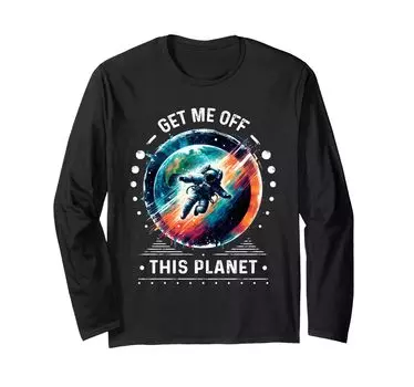 Футболка с длинным рукавом с надписью «Funky Funny Astronaut Over It Beam Me Up Space» чёрный