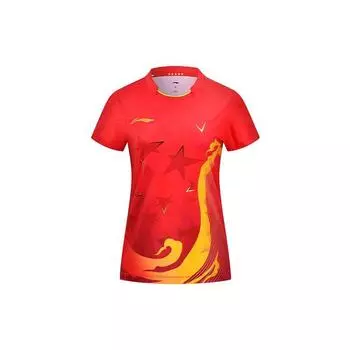 Футболка с коротким рукавом Li Ning Starry Voyage Creative West Lake Element Quick-Dry Cool Competition, мужские топы, малиновый цвет AAYS256-1 M