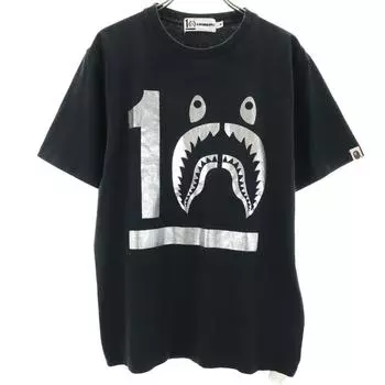 Футболка с коротким рукавом с принтом акулы A BATHING APE M черный 10-летний юбилей Мужская Б/У