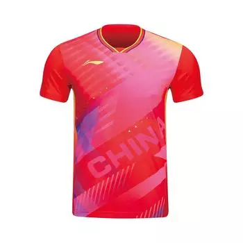 Футболка с короткими рукавами и принтом логотипа серии настольного тенниса Li Ning, унисекс, цвет вишневый-красный AAYU037-3 3XL
