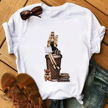 Футболка с модным принтом Kawaii Melanin T Shirt Women Funny Black African Curvy Hair Girl Graphic Tees Aesthetic T Shirt Female Unisex S
