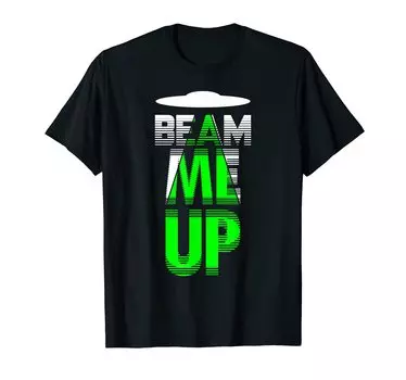 Футболка с надписью «Beam Me Up Alien UFO Conspiracy» и «Marsian Alien Abduction» чёрный