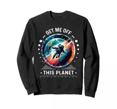 Футболка с надписью «Funky Funny Astronaut Over It Beam Me Up Space» чёрный