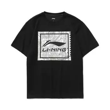 Футболка с надписью Li Ning Logo Printed Casual Letter, мужские топы, черная, AHST469-2 S
