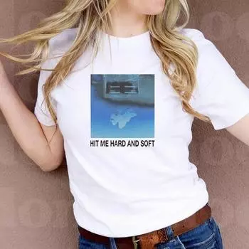 Футболка с новым альбомом 2024 года HIT ME HARD AND SOFT 2024 Tour B-Billie темно-синяя с узором Harajuku, летняя женская модная рубашка S белый