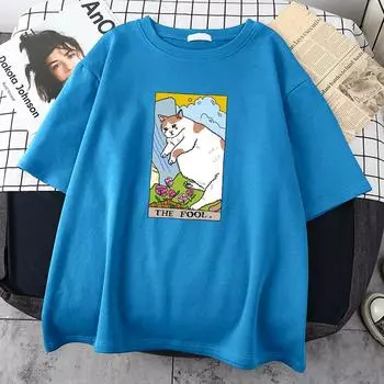 Футболка с принтом «Грустный кот» от The Fool Sad Cat Meme, мужская одежда, винтажная, персонализированная, уличное, топы, все математические, большие, с коротким рукавом, мужские хлопковые футболки S чёрный
