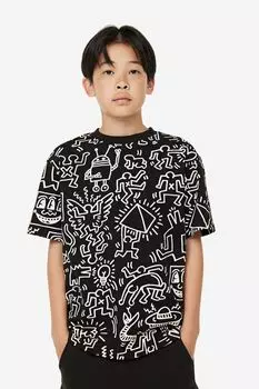 Футболка с принтом H&M черная/Кит Харинг