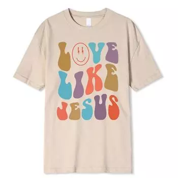 Футболка с принтом Love Like Jesus, цветная мультяшная буква, мужская футболка с модным принтом, повседневная одежда S