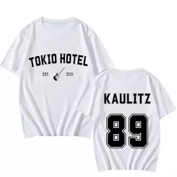 Футболка с принтом рок-группы Tokyo Hotel, повседневная летняя футболка с коротким рукавом, универсальная футболка для женщин и мужчин, одежда в стиле панк XS белый