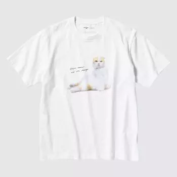 ФУТБОЛКА UNIQLO «МИР ДЛЯ ВСЕХ» С ГРАФИКОЙ, КОРОТКИЙ РУКАВ, ОБЫЧНЫЙ КОРОТ ЙОРО Такеши 00 WHITE/XS