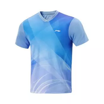 Футболка унисекс с коротким рукавом Li Ning Table Tennis Series, спортивная, повседневная, минималистичная, с цветными блоками, небесно-голубого цвета AAYV071-3 L