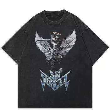 Футболка унисекс с рисунком черепа Streetwear 2024 S чёрный
