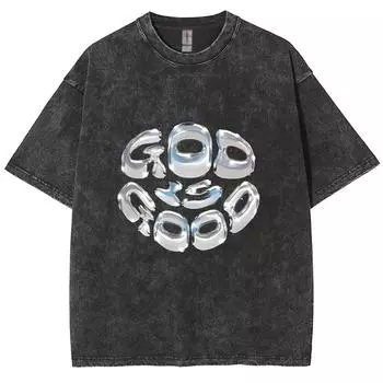 Футболка женская с надписью «God Is Good» из чистого хлопка, свободного покроя, со средним рукавом, простая уличная, базовая, с коротким рукавом S