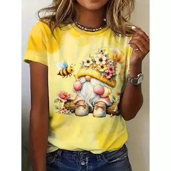 Футболка женская с принтом Bee Genie Gnomes, удобная, с круглым вырезом и короткими рукавами, летний стиль, повседневная женская одежда S