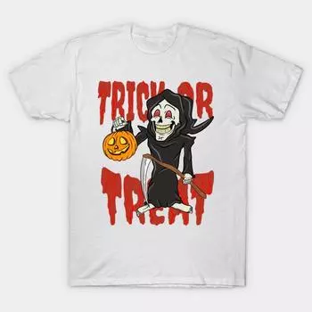 Футболка женская смешная Grim Reaper Trick Or Treat Halloween Harajuku Print Kawaii футболка летняя женская футболка с коротким рукавом топ S розовый