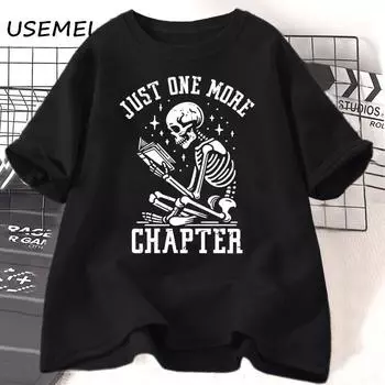 Футболки Just One More Chapter Футболка с забавным черепом и книжным червем Футболка для любителей чтения и учителей Футболка унисекс из хлопка с коротким рукавом L