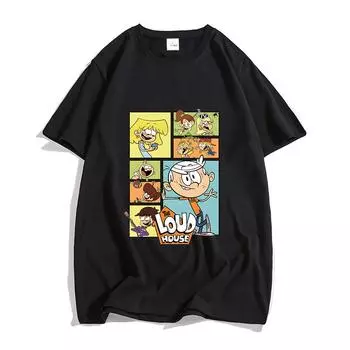 Футболки Loud House с принтом из мультфильмов, японская аниме-футболка с коротким рукавом, футболка Harajuku Kawaii, милые хлопковые футболки XS чёрный