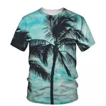 Футболки с 3D-принтом Coconut Tree, уличная мужская мода, повседневная футболка с коротким рукавом и круглым вырезом S