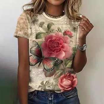 Футболки с 3D-принтом Summer Rose Music для женщин, уличная одежда, повседневная мода в стиле Харадзюку, Y2k, футболка с коротким рукавом, футболки с круглым вырезом, топы, одежда S