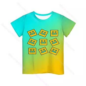 Футболки с принтом Angry Geometry Dash 3D для мальчиков и девочек Футболки с героями мультфильмов и аниме Футболки с играми для малышей и детей Детские футболки Топы Camiseta 170