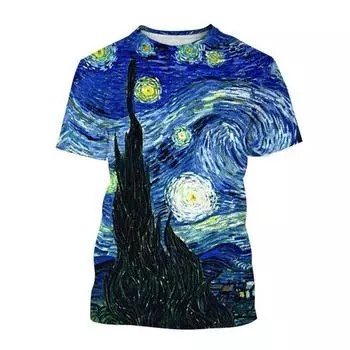 Футболки Starry Night Картина маслом Ван Гога 3D-принт Уличная одежда для мужчин и женщин Футболка большого размера с коротким рукавом для детей Футболки Топы Одежда S