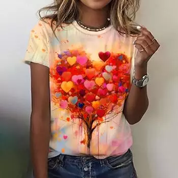 Футболки Summer Love с цветочным принтом 3D, женская уличная одежда, повседневная мода Y2k, футболка с коротким рукавом, футболка с круглым вырезом для детей, топы, одежда S