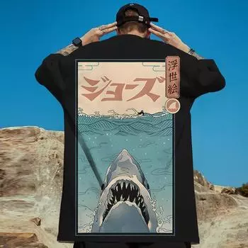 Футболки Ukiyo-E для мужчин с принтом 3D акулы, мужская одежда, уличная одежда в стиле Харадзюку, модная повседневная свободная футболка с короткими рукавами, большого размера S