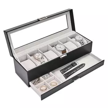 Футляр для часов Mocamoro на 6 часов, двухъярусный футляр для часов, коллекция мужских часов класса люкс, прозрачный стеклянный дисплей сверху, подарок