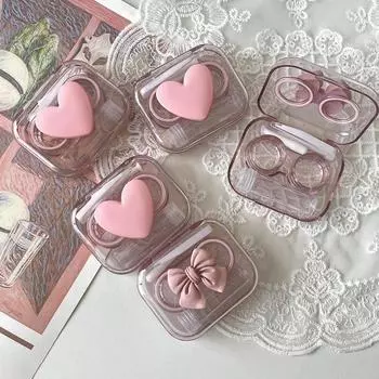 Футляры для контактных линз розовый прозрачный Love Bow Футляр для контактных линз для девочек портативный