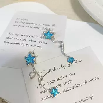 Fuxin Blue Meteor Irregular Tassel Earrings: Girlish Niche Design, Exquisite and Versatile. E0142