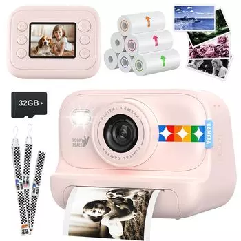Fyhuioo Print Camera, Детская камера мгновенной печати, 4-цветная печать: Новинка 2025 года, 48 мегапикселей, видео 1080P, 2-дюймовый IPS-экран, детская камера, тепловизор