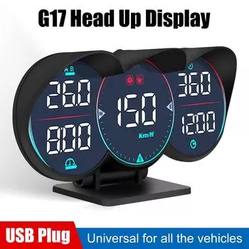 G17 GPS-дисплей на лобовом стекле HUD Диагностический измеритель скорости превышения скорости для всех автомобилей Автомобильная сигнализация температуры воды и масла Автомобильный спидометр Аксессуары Спидометр Одометр чёрный
