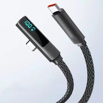 Г-образный, оснащен ЖК-дисплеем, USB-кабель для зарядки типа C мощностью 100 Вт, совместимый с iPhone15, кабель USB Type C - 1,2 м, черный)