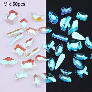 Гальваническое покрытие Aurora Ab Nail Art Diamond Xiaohongshu Warm Elf Internet Celebrity Flat Bottom Special-Shaped Diamond 50Pcs/pack