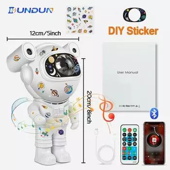 Galaxy Star Projector Night Light Sticker DIY Sky Astronaut Nebula Lamp For Children Gift Bedroom Decorative Luminaires синий