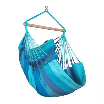 Гамак-кресло LA SIESTA Havana Compact Basic, экономящее место, грузоподъемность гамака 130 кг, цвет лагуна/синий (Домашний/органический хлопок) Подвесной/отдельно стоящий