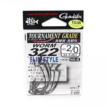 Gamakatsu 67080 Worm 322 Тонкий червячный крючок Размер 2/0, 7 в упаковке (2848)