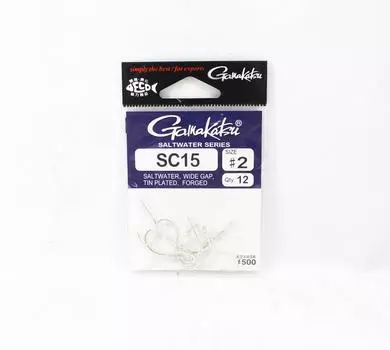 Gamakatsu 67702 SC15 Крючок из луженой стали с широким зазором, размер 2, 12 штук в упаковке (1284)