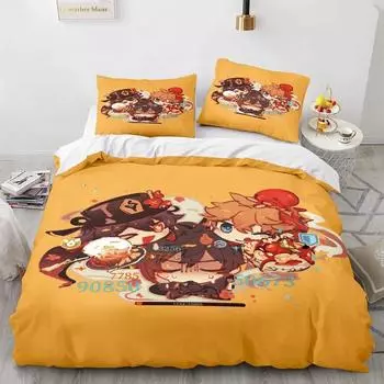 Game Genshin Impact Comforter Комплекты постельного белья Одеяло Покрывало Пододеяльник Наволочка 2-3 предмета Комплекты для мальчиков Взрослый размер EU single(135x200cm)